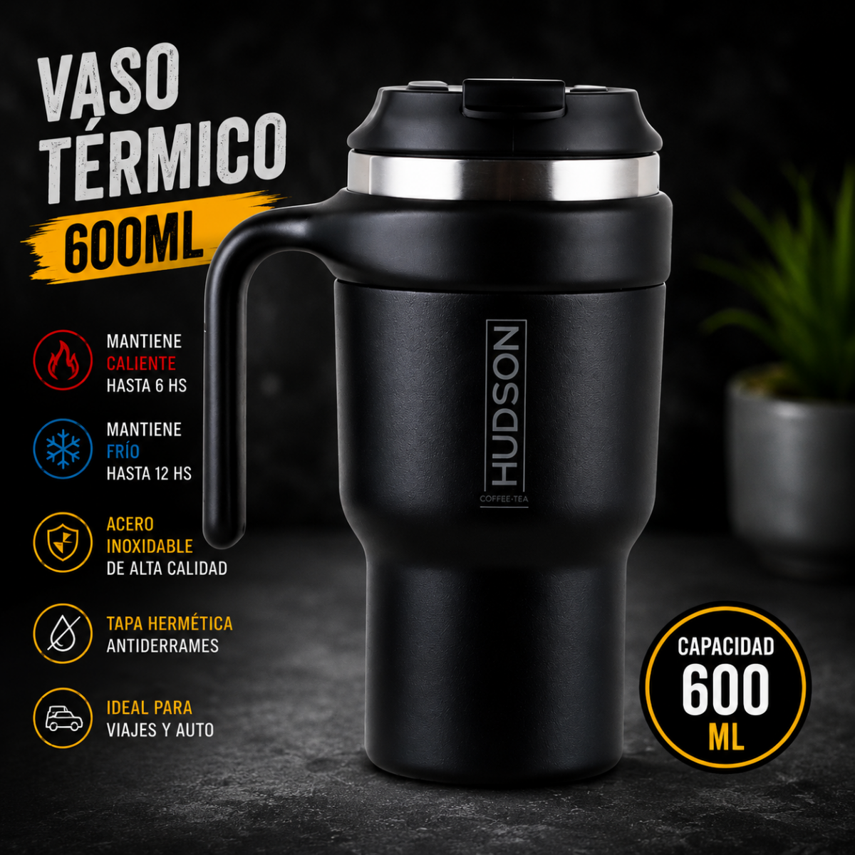 Vaso térmico 600ml negro Hudson - Image 1